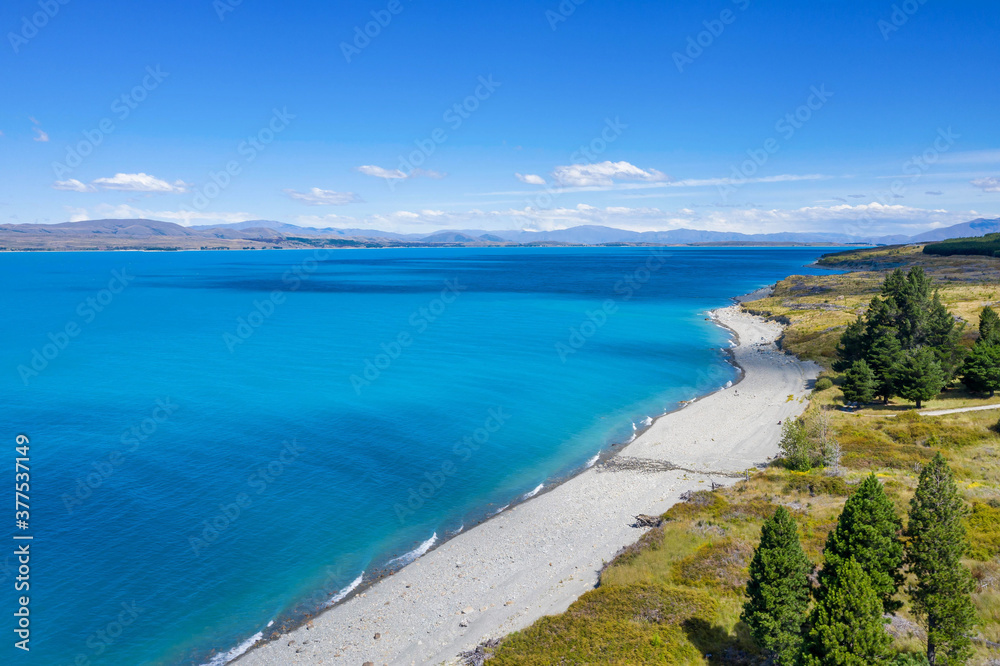 Aerial view over glacial Lake Pukaki, South Island, New Zealand