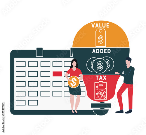 Flat design with people. VAT - value added tax.  business concept background. Vector illustration for website banner, marketing materials, business presentation, online advertising