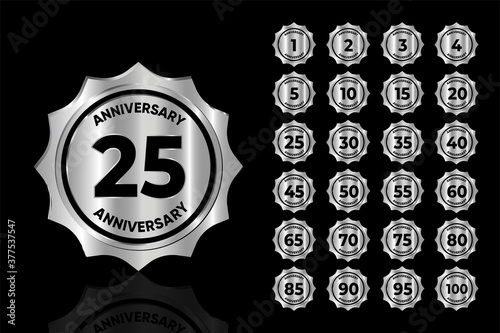 Set of anniversary logotype and  silver color for celebration event, wedding, greeting card, and invitation.
