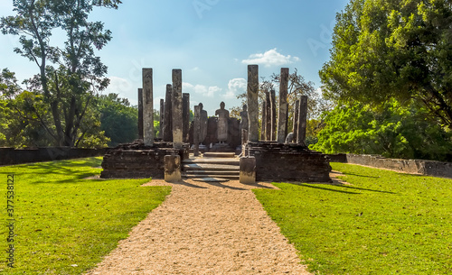 An ancient stupa ruin in the Medirigiriya Vatadage in Sri Lanka photo