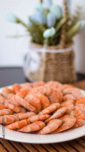 Tiger prawns on a large whi...
