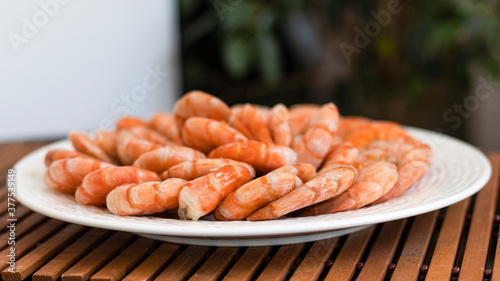 Tiger prawns on a large whi...