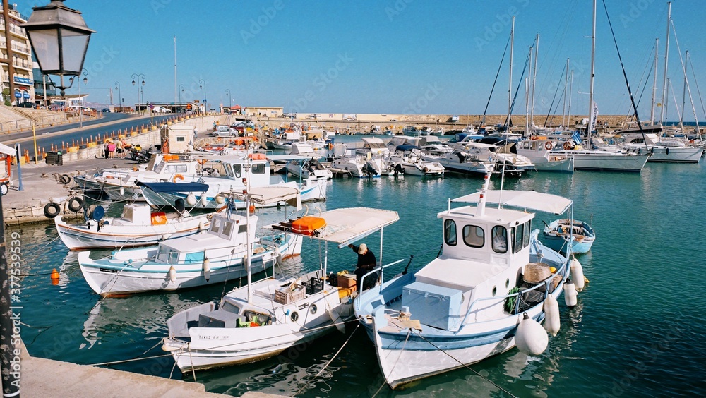 Boats docked in the Aegean sea