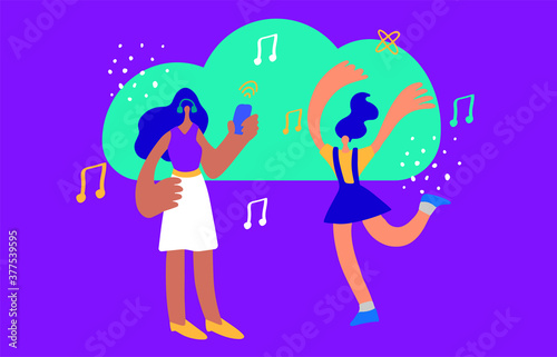 Flat line design website banner of sound cloud . streaming music concept. Modern vector illustration for web design