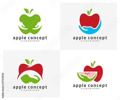 Set of Apple Care logo design vector template, Fruits Apple icon symbol