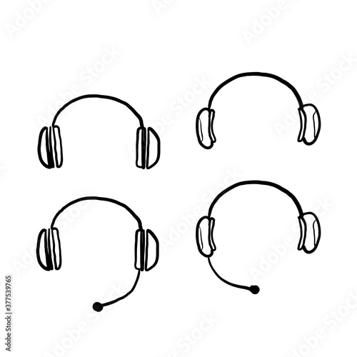 hand drawn doodle headphone icon set illustration vector isolated background