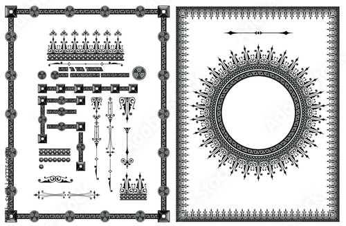 Collection of vector ornamental pattern brushes and elements