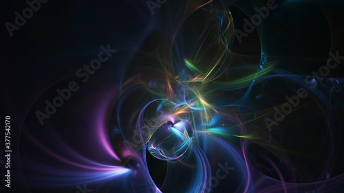 Abstract colorful blue and violet glowing shapes. Fantasy light background. Digital fractal art. 3d rendering.