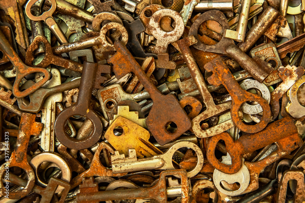 Old rusted keys, abstract background Old rusted keys, abstract background