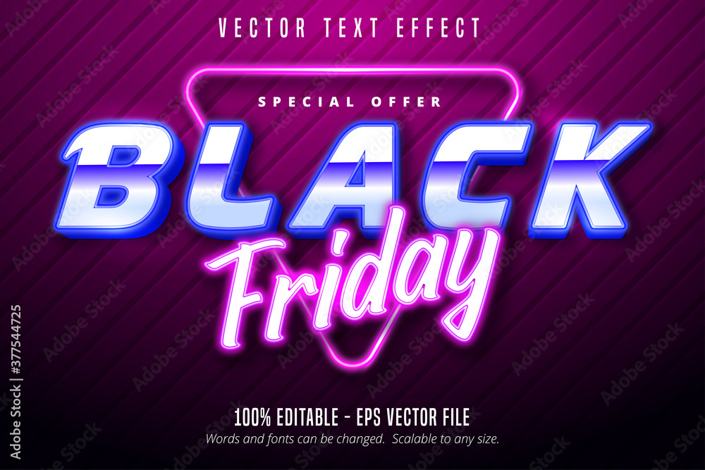 Black friday text, Neon lights signage style editable text effect - obrazy, fototapety, plakaty 