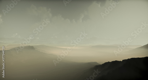 sunrise over the mountains landscape sky 3D