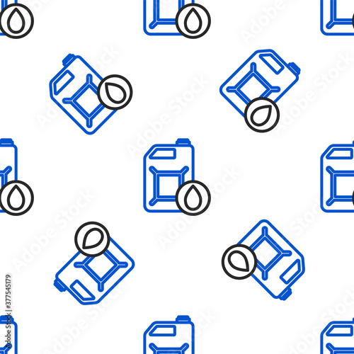 Line Plastic canister for motor machine oil icon isolated seamless pattern on white background. Oil gallon. Oil change service and repair. Colorful outline concept. Vector.