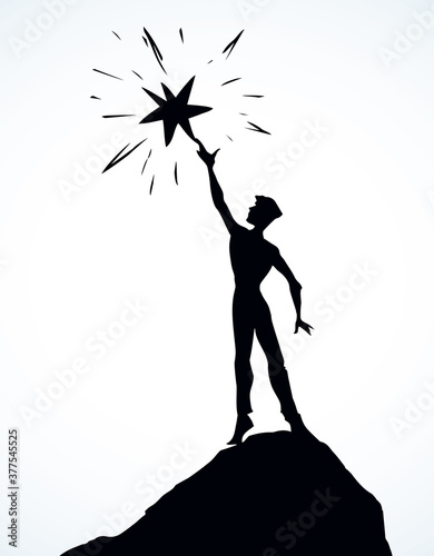 Man get a star from the sky. Vector drawing