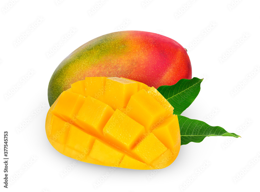 ripe mango with leaf isolated on white background ripe mango with leaf isolated on white background