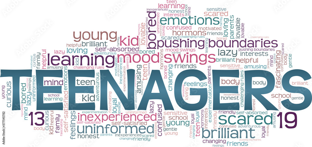 Teenagers vector illustration word cloud isolated on a white background.