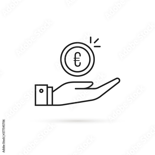 linear simple hand holding euro coin