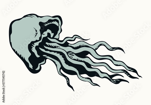 Jellyfish in the sea. Vector drawing photo