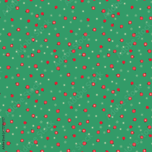Christmas ornaments and snowflakes seamless vector pattern. Decorative seasonal surface print design for fabrics, stationery, scrapbook paper, gift wrap, and pakaging.
