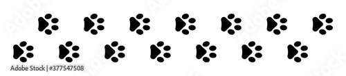 Paw foot print trail vector illustration. Silhouette of animal diagonal paths. Dog or cat paw vector flat icons.