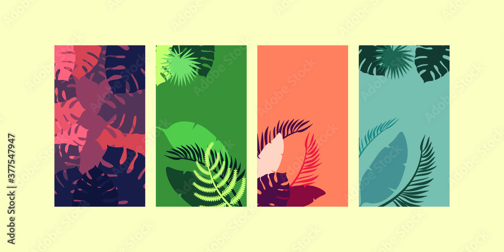 set of abstract vector banner, tropical vector background - tropical theme banners, posters, cover design templates, social media stories
