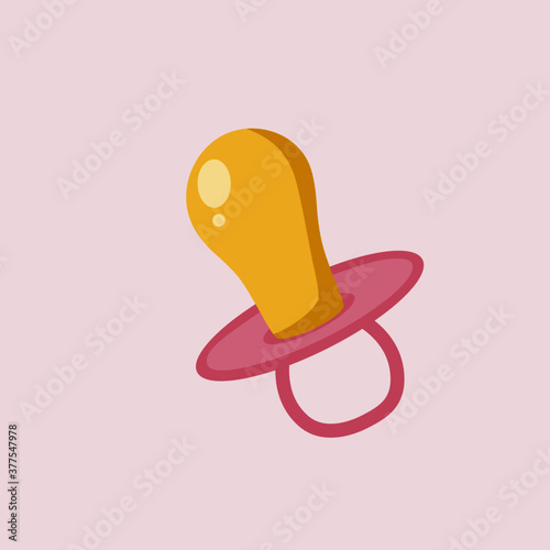 Baby pacifier pink for a boy on a pink background. Vector sign icon
