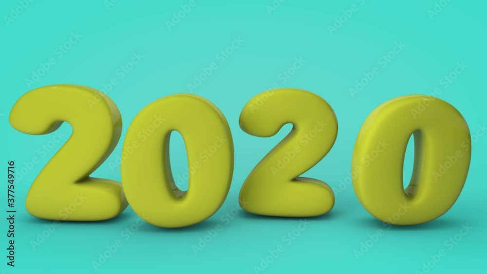 3D animation of the date of 2020 new year. The numbers fall and increase in size.