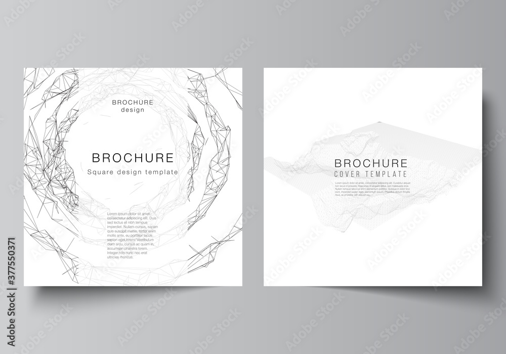 Vector layout of two square covers templates for brochure, flyer, magazine, cover design, book design, brochure cover. Abstract 3d digital backgrounds for futuristic minimal technology concept design. Vector layout of two square covers templates for brochure, flyer, magazine, cover design, book design, brochure cover. Abstract 3d digital backgrounds for futuristic minimal technology concept design.