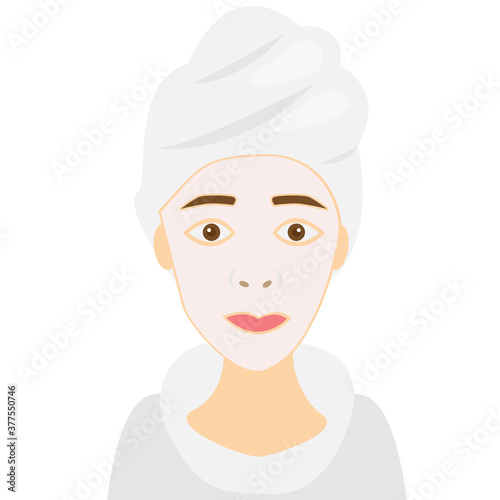 woman with skin care white facial mask vector