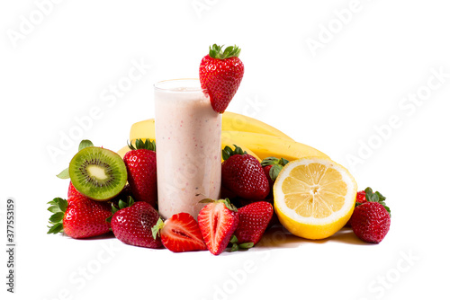 healthy strawberry smoothie with fruits isolated