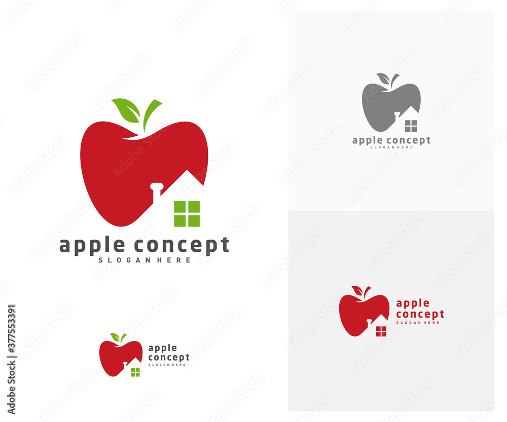 Obraz premium Apple House logo design vector template, Fruits Apple icon symbol