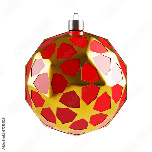 Abstract Geometric christmas ball. 3D polygonal high fidelity illustration. light effect. 3D render isolated on white background.