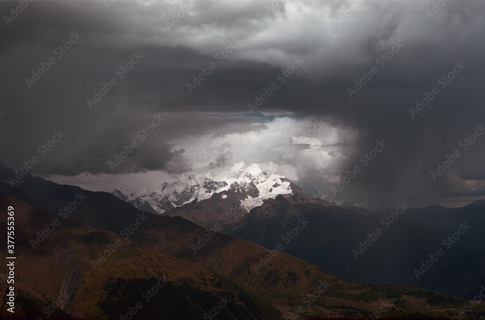Panoramic view of the mountains of Svaneti near the town of Mestia in Georgia. Panoramic view of the mountains of Svaneti near the town of Mestia in Georgia.
