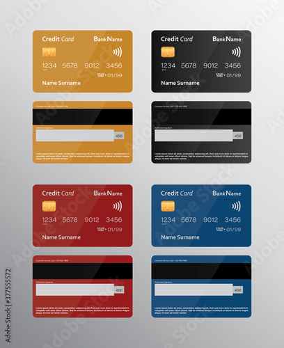 Templates of credit cards design background. Front and back side template.