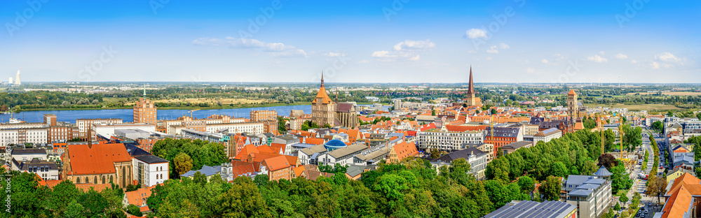 panoramic view at the city venter of rostock, germany