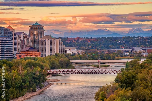 Cloudy Sunrise Sky Over Downtown Calgary In The Summer