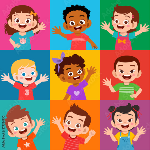 happy cute kid boy and girl smile expression set