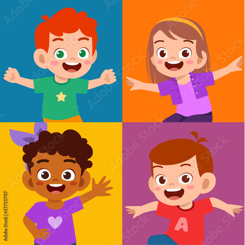 happy cute kid boy and girl smile expression set