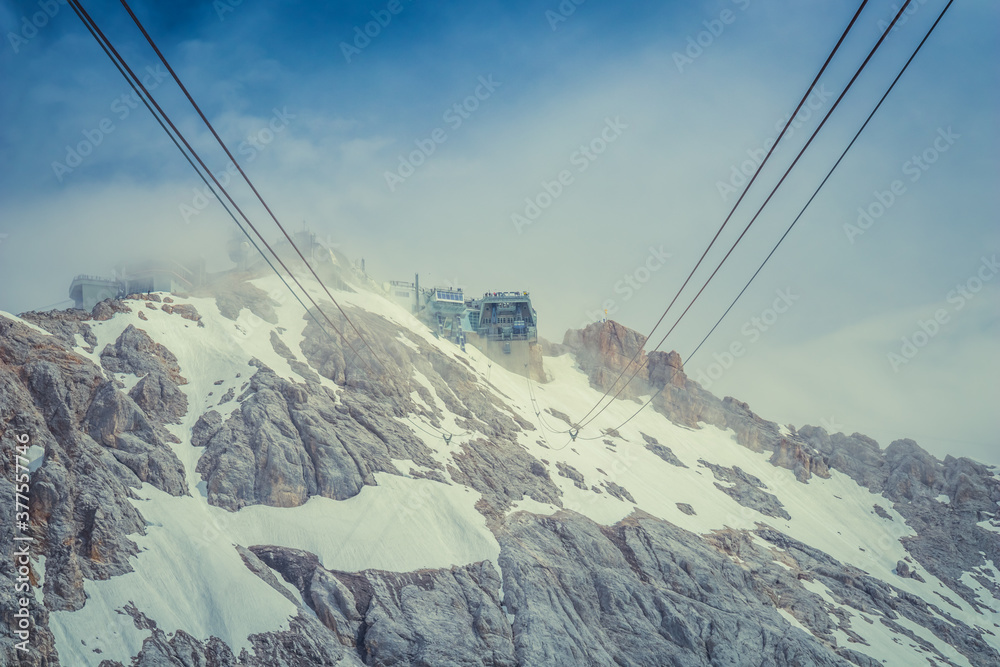 Εκτύπωση καμβά The building complex on the top of Zugspitze mountain and cables of the cable ca