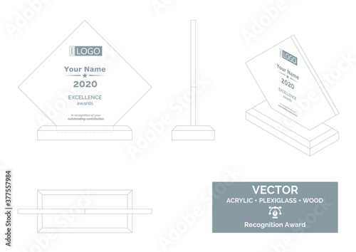 Trophy Vector Template, Business trophy Distinction Award, Corporate Recognition trophy Award