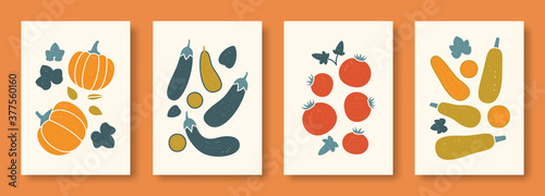 Vector illustration abstract still life of vegetables in pastel colors. Collection of contemporary art. Vector set of vegetables pumpkin eggplant tomato vegetable marrow for social media, posters.