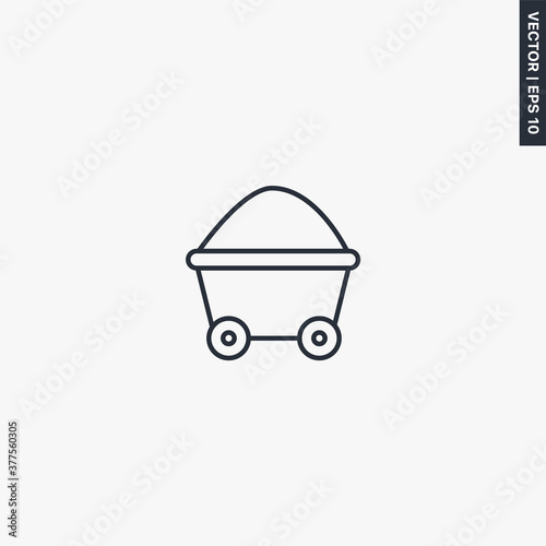 Coal mining cart, linear style sign for mobile concept and web design