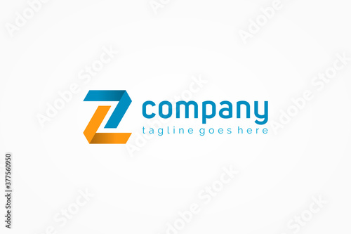 Abstract Initial Letter Z Logo. Blue and Yellow Geometric Shape Origami Style isolated on White Background. Usable for Business and Branding Logos. Flat Vector Logo Design Template Element