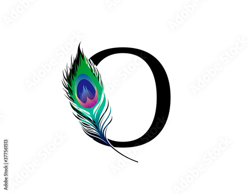 O Letter Decorated With Exotic Peacock Feather.