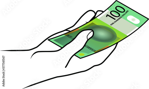 Hand holding a stylized Australian Dollar bank note.