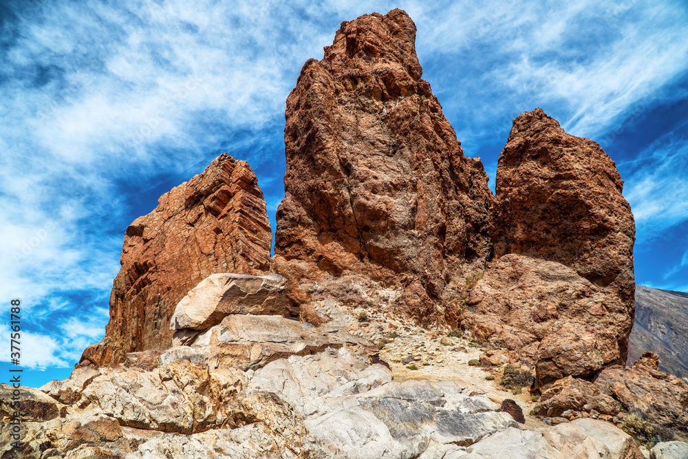 A beautiful landscape of red rocks on a blue sky at the 