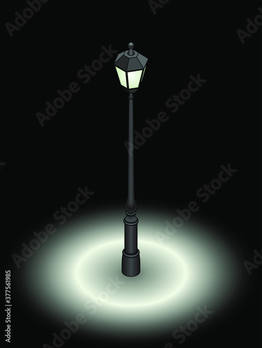 A park lamp post lantern light on a black background.