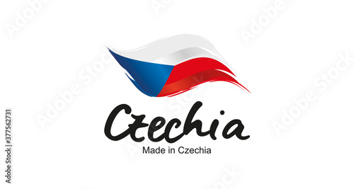 Made in Czechia handwritten flag ribbon typography lettering logo label banner