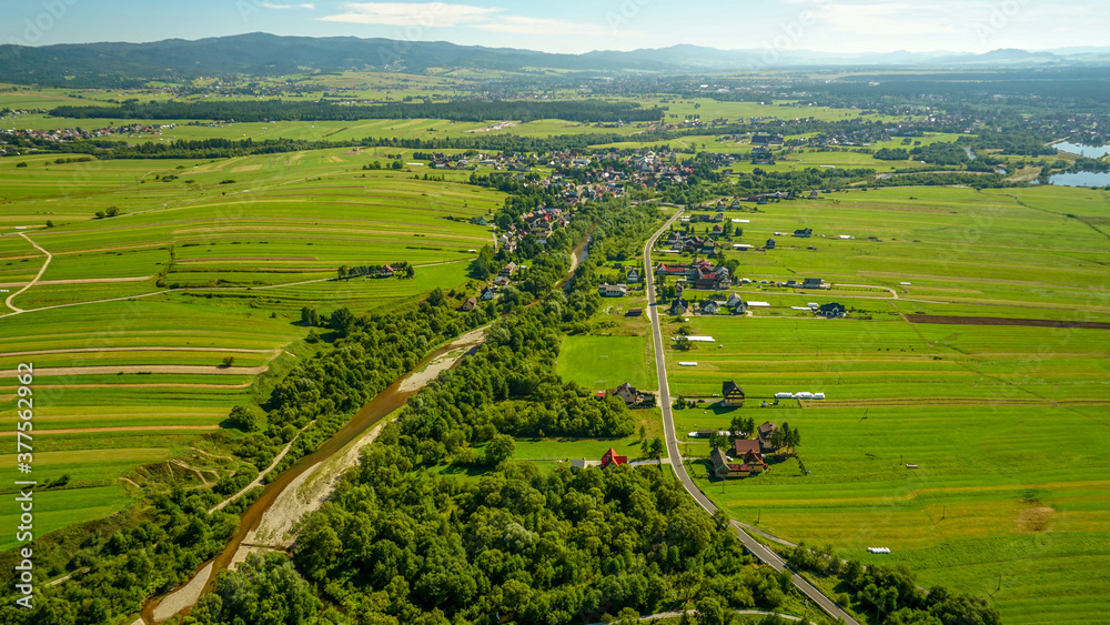 Abstract aerial green agricultural land and farm fields