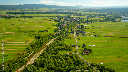 Obraz na płótnie Abstract aerial green agricultural land and farm fields w salonie