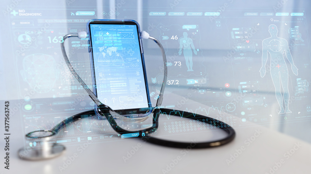 Tele medicine concept,Medical Doctor online communicating the patient on VR medical interface with Internet consultation technology